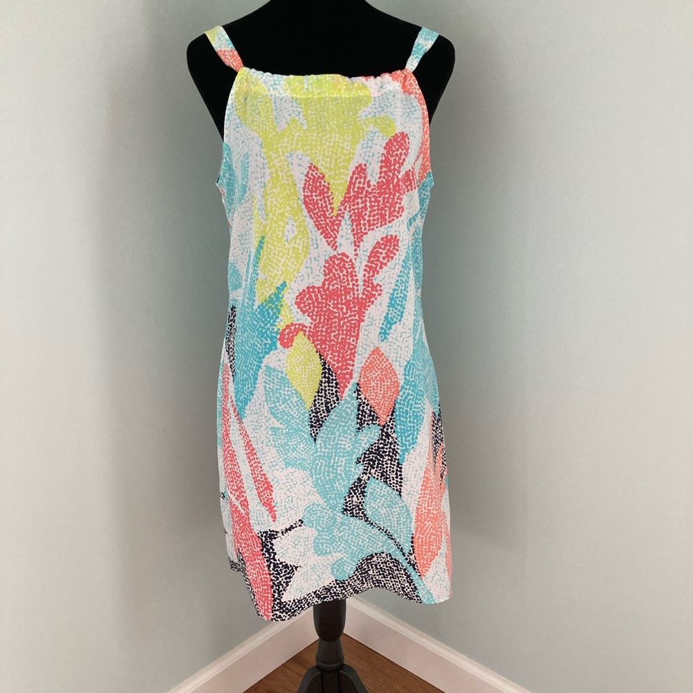 Crown & Ivy Multicolor Sundress Halter Style Abstract Leaf Print Petite P/XS